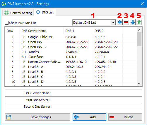 DNS Jumper add DNS server or DNS group configuration interface